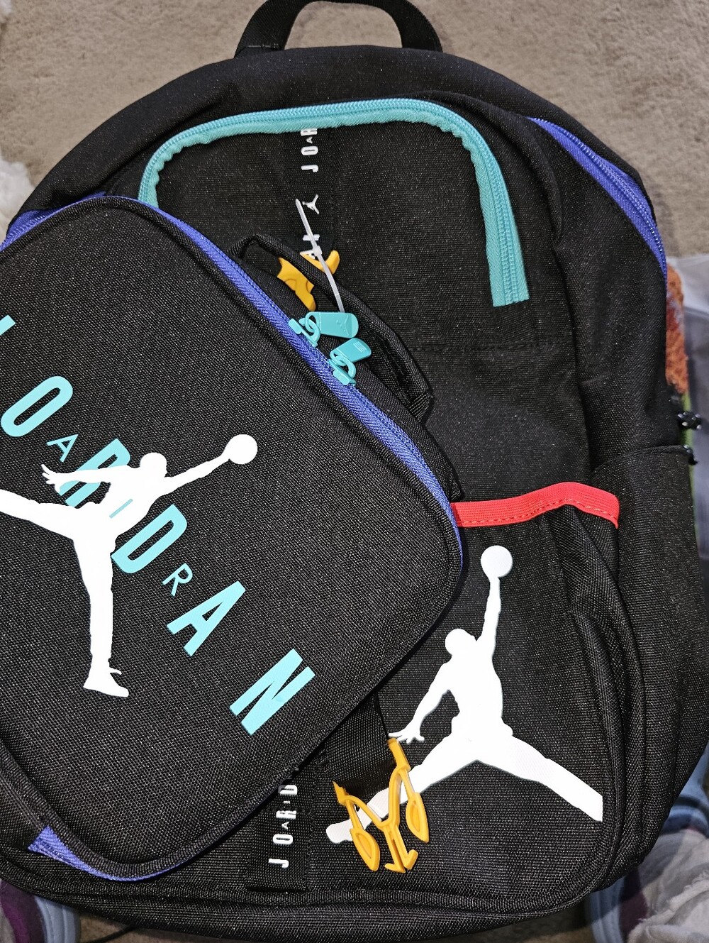Nike Jordan Backpack 13" Laptop Lunch Box Black Multicolor School Bag 9A0775-K90